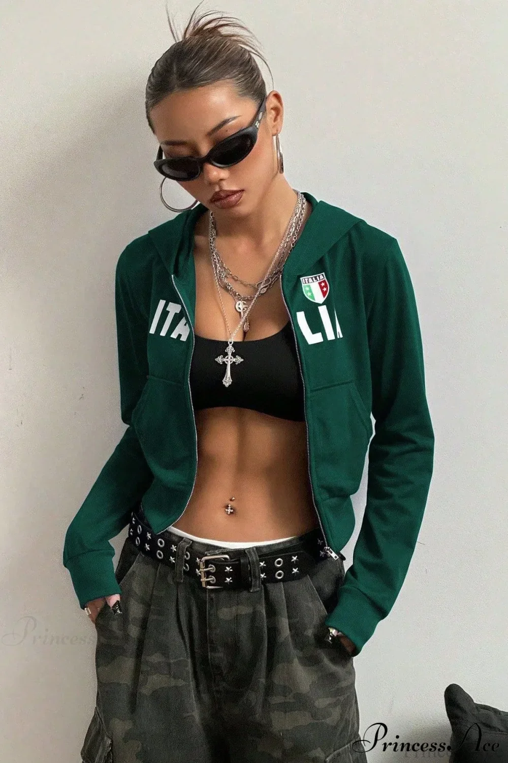 Printed Zip-Up Cropped Hoodie - Image 11