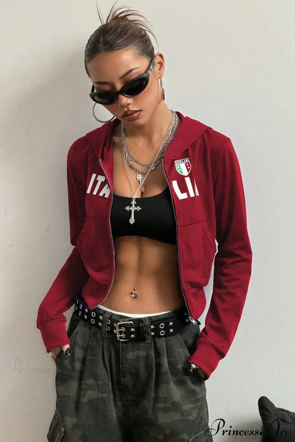 Printed Zip-Up Cropped Hoodie - Image 2