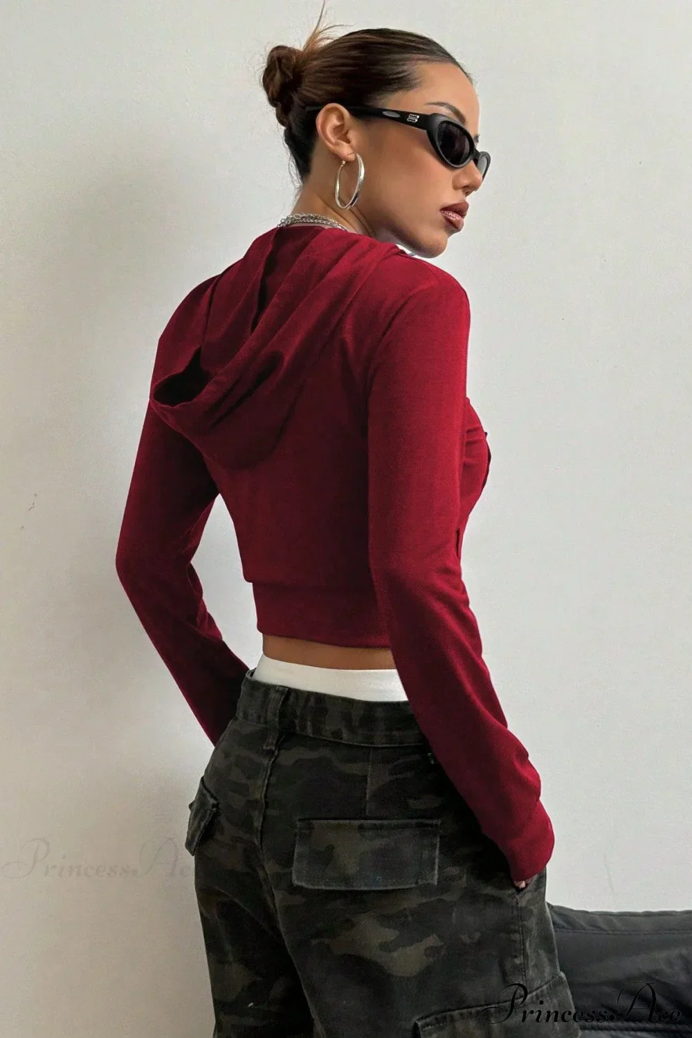 Printed Zip-Up Cropped Hoodie - Image 3