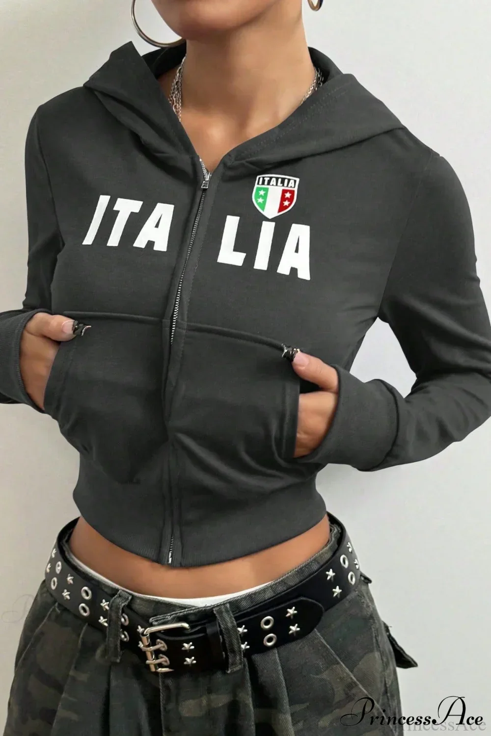 Printed Zip-Up Cropped Hoodie - Image 7