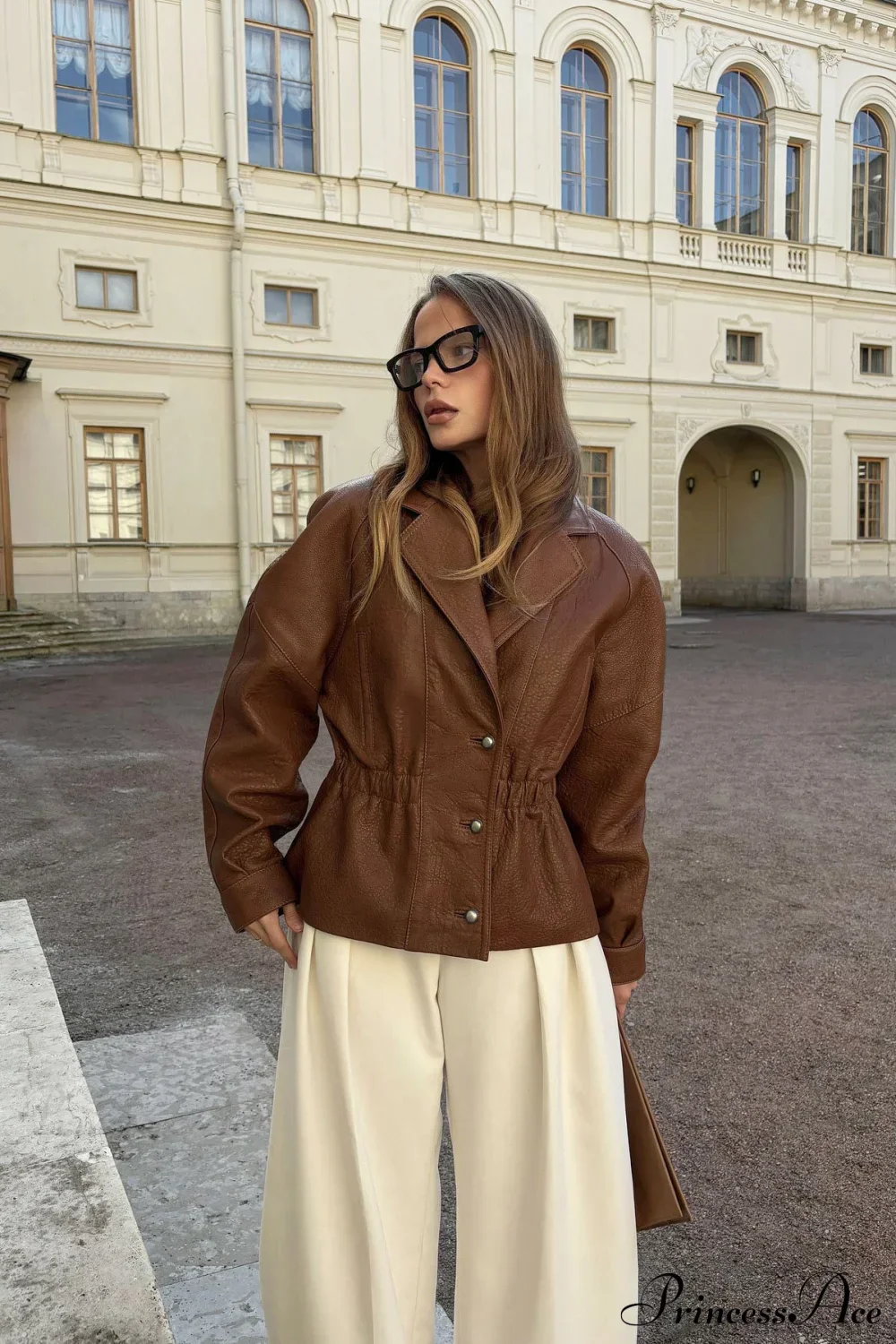 PU Leather Blazer Collar Slim Coat - Image 2