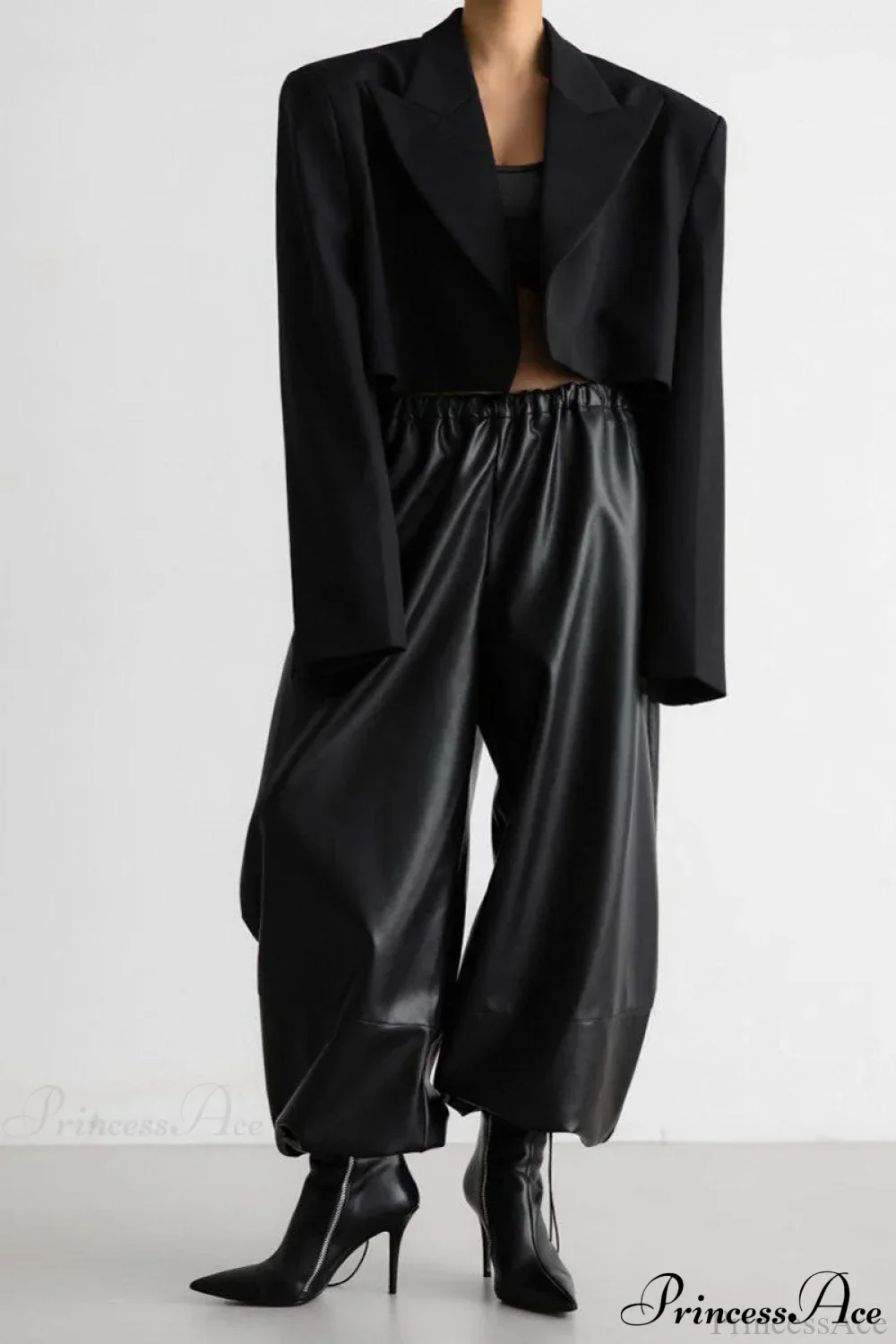 PU Leather Loose Harem Drawstring Pants - Image 3
