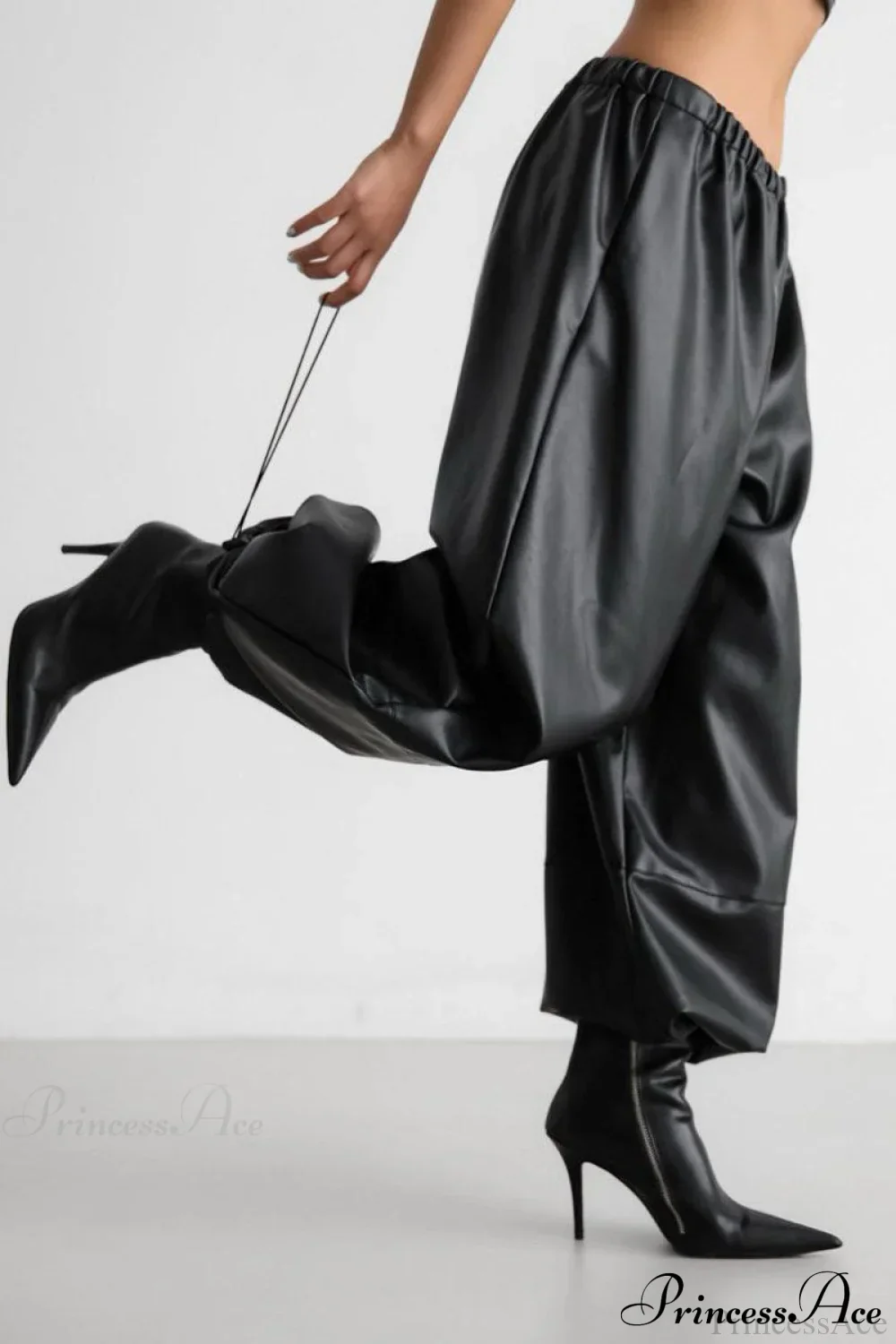 PU Leather Loose Harem Drawstring Pants - Image 4