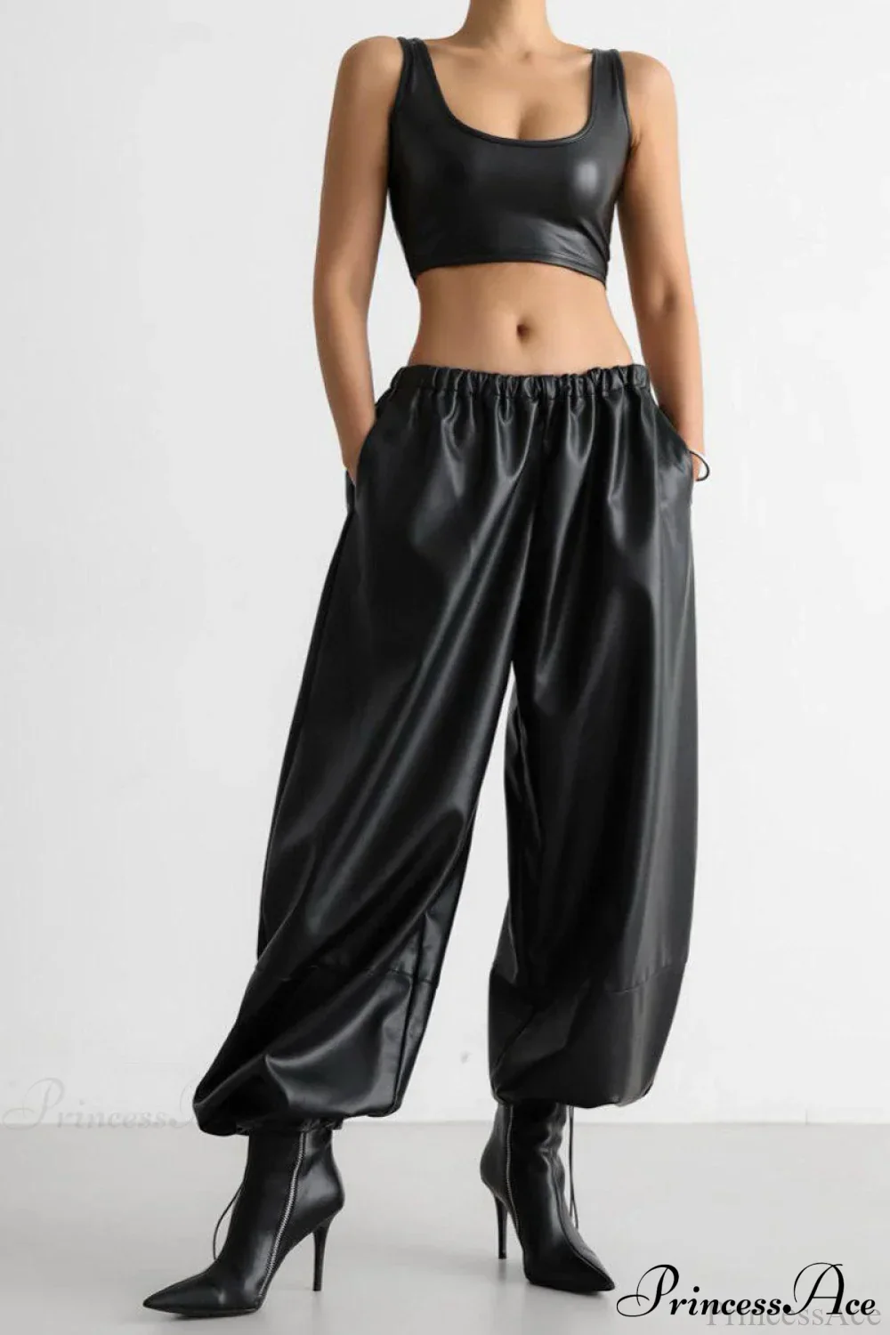 PU Leather Loose Harem Drawstring Pants - Image 5