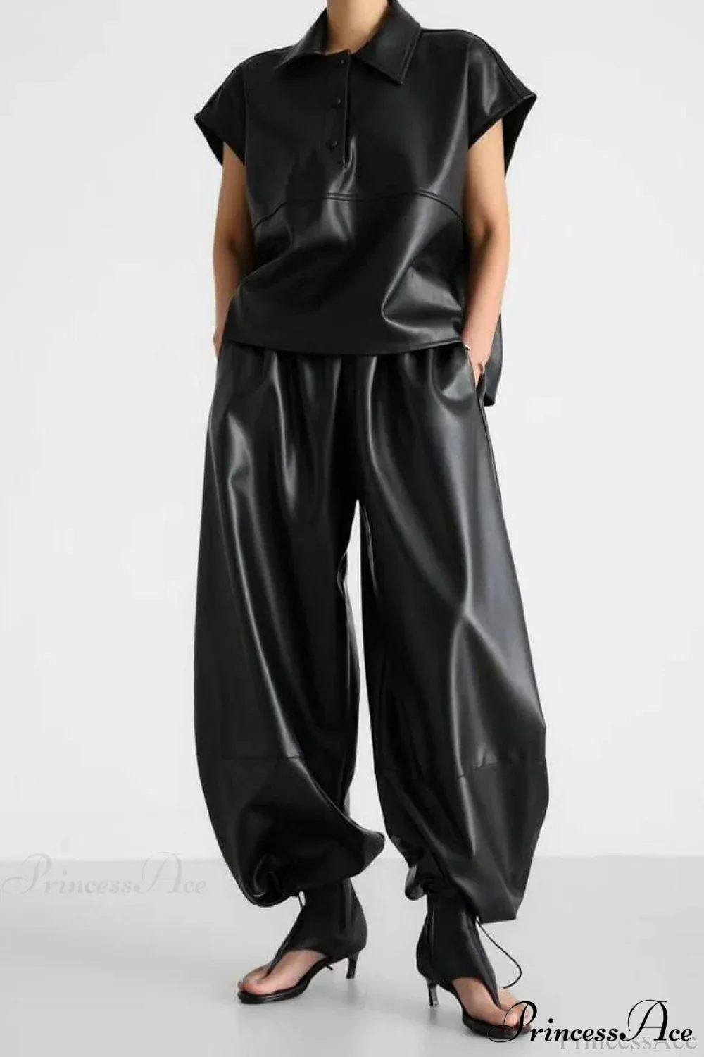 PU Leather Loose Harem Drawstring Pants - Image 6