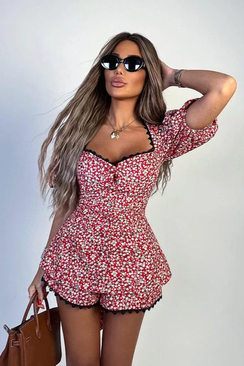 Puff Sleeve Floral Tie Two Piece Set - Image 3