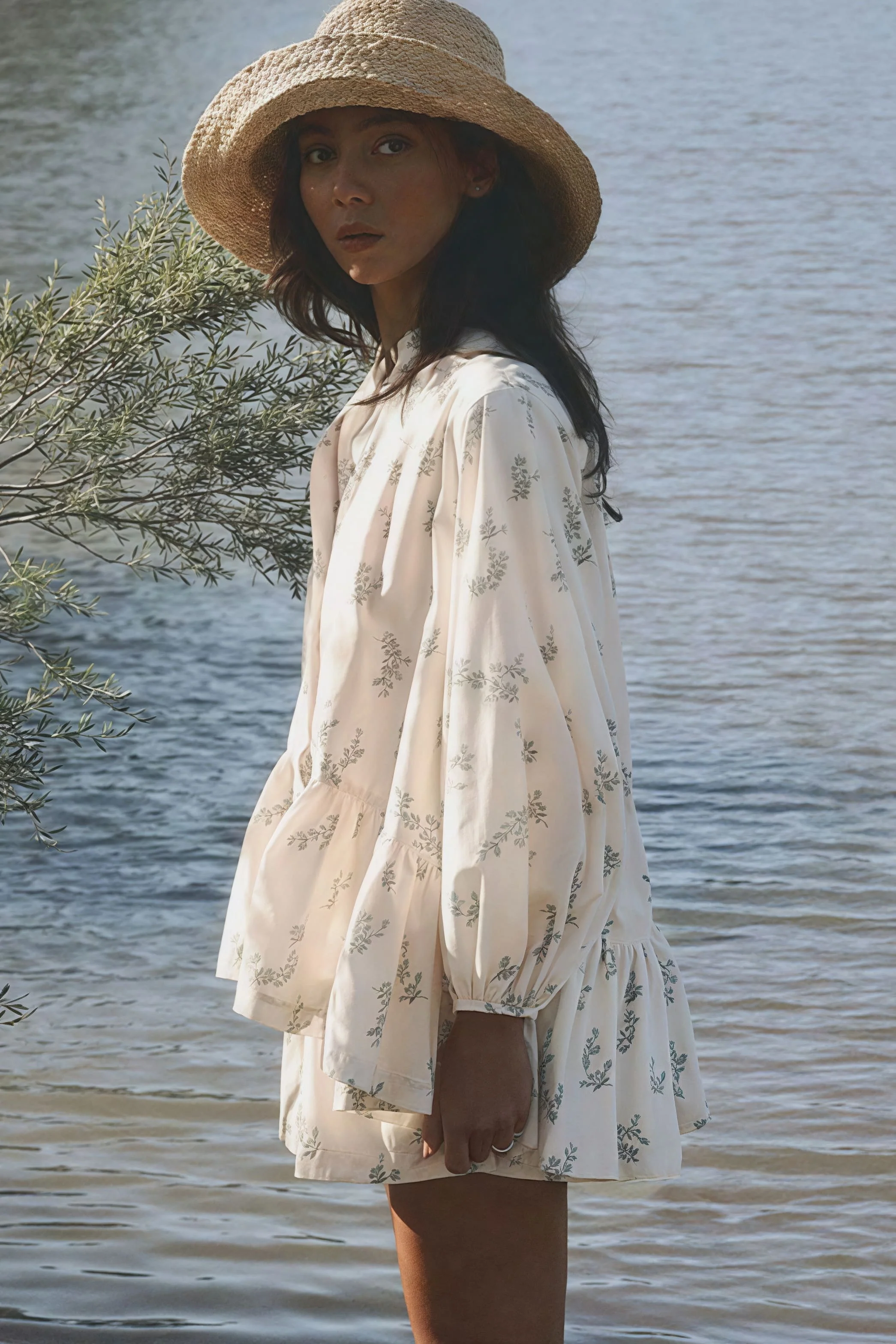 Puff Sleeve High Neck Ruffle Floral Two Piece Set - Image 3