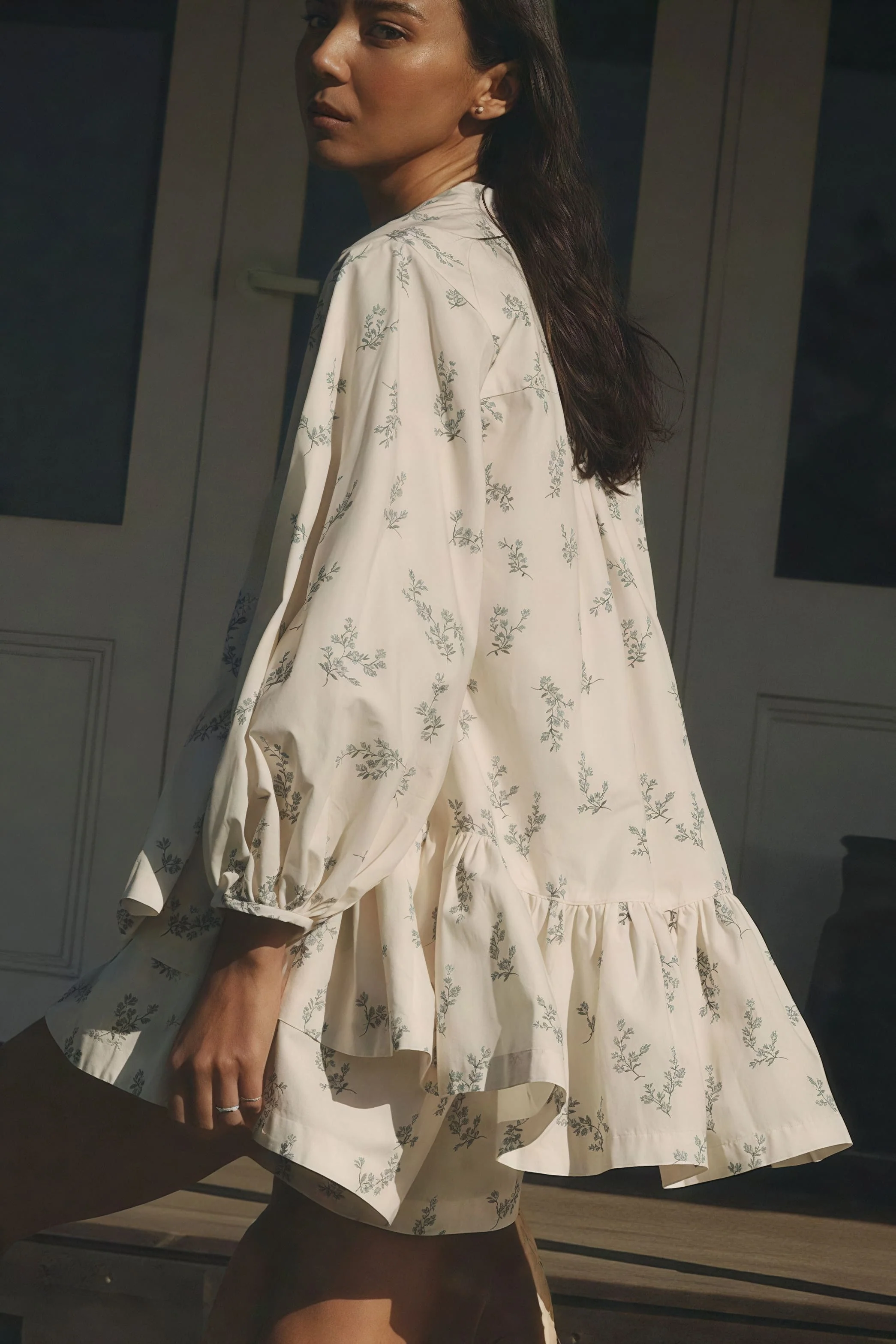 Puff Sleeve High Neck Ruffle Floral Two Piece Set - Image 4