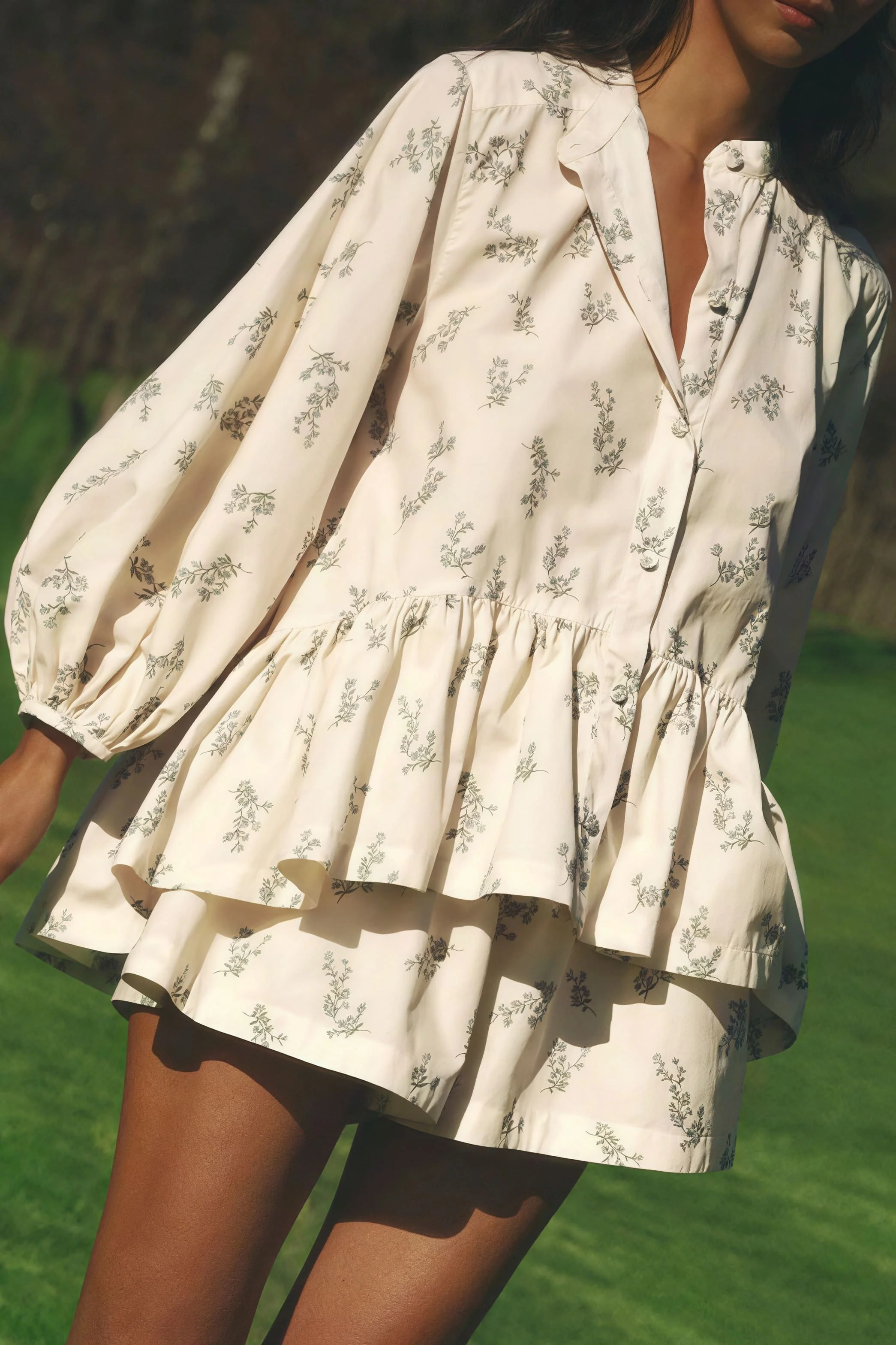 Puff Sleeve High Neck Ruffle Floral Two Piece Set - Image 5