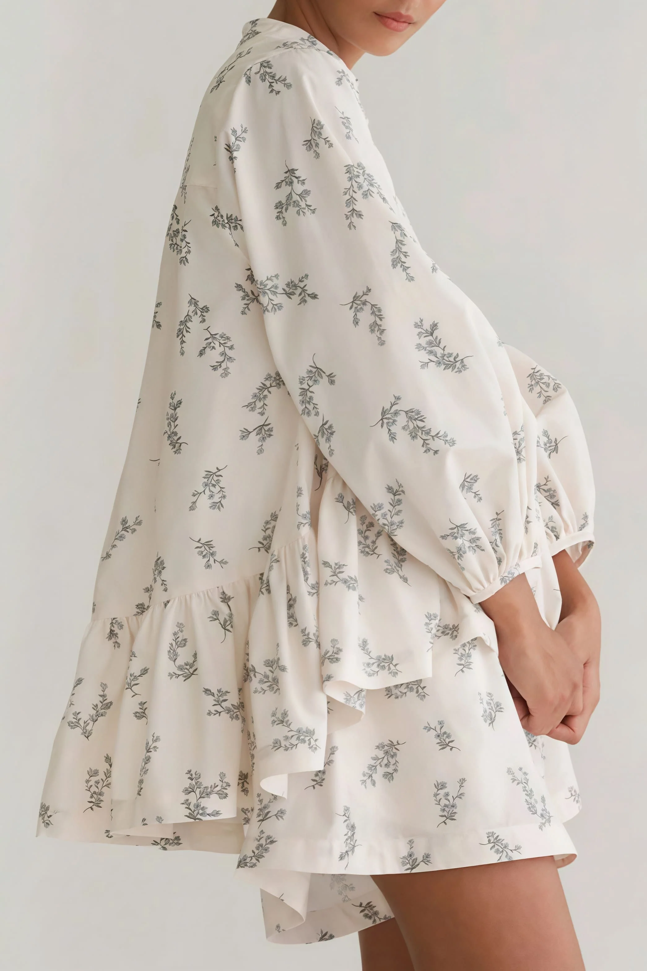 Puff Sleeve High Neck Ruffle Floral Two Piece Set - Image 6