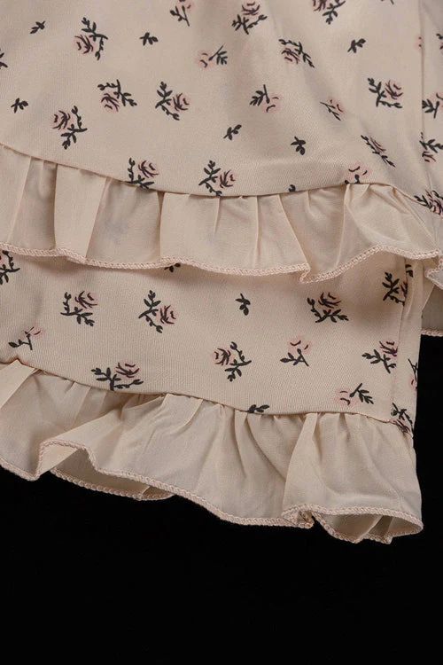 Puff Sleeve V Neck Ruffled Belted Split Elegant Floral Dress - Image 5
