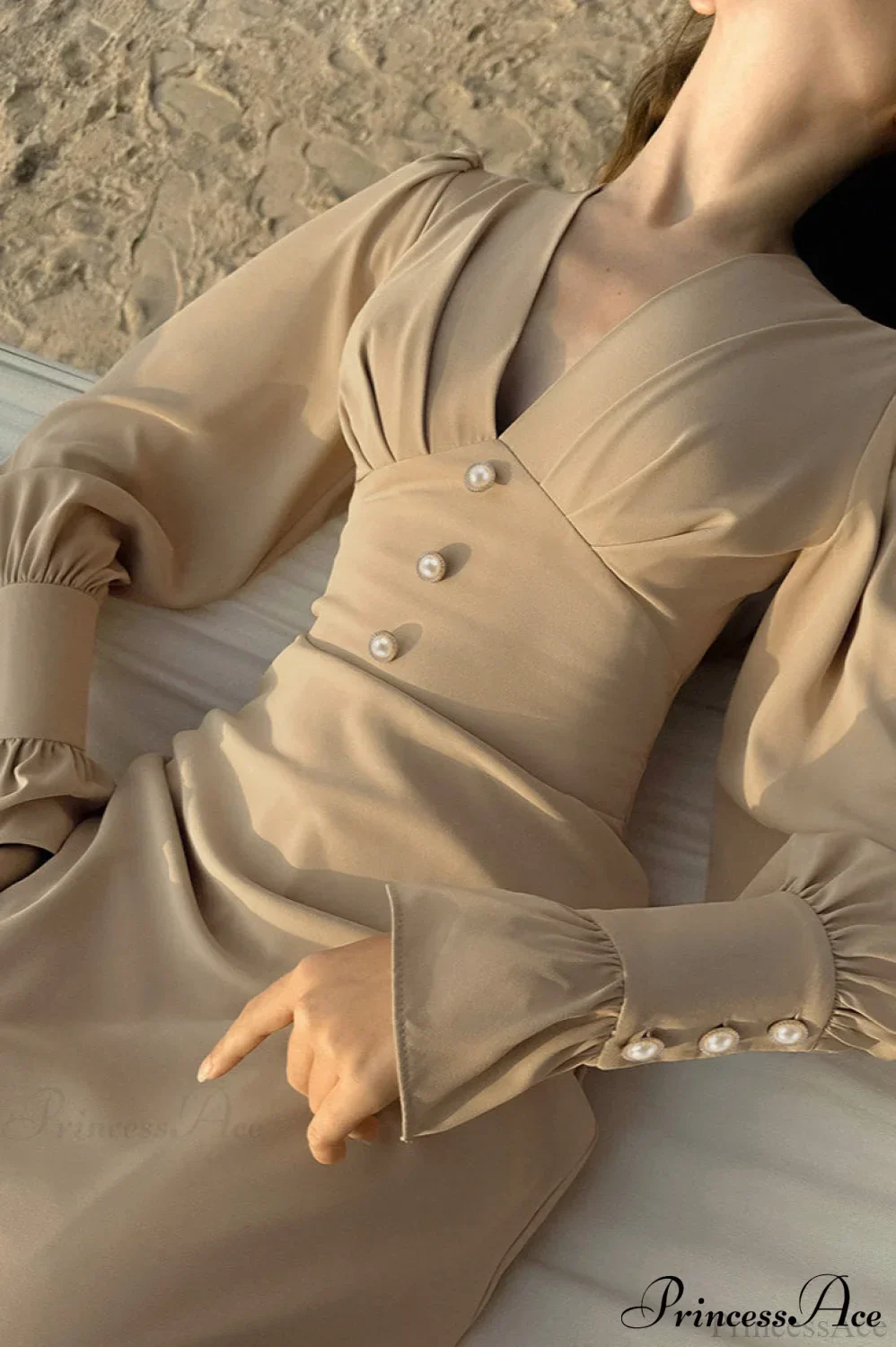 Puff Sleeve V Neck Vintage Slim Maxi Dress - Image 6