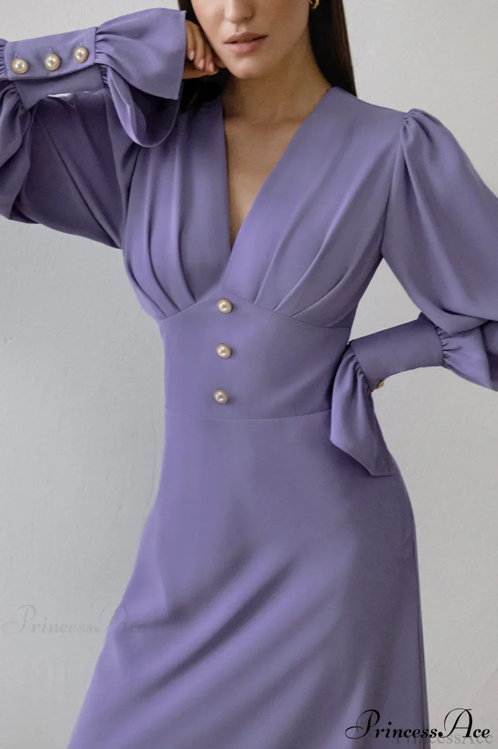 Puff Sleeve V Neck Vintage Slim Maxi Dress - Image 8