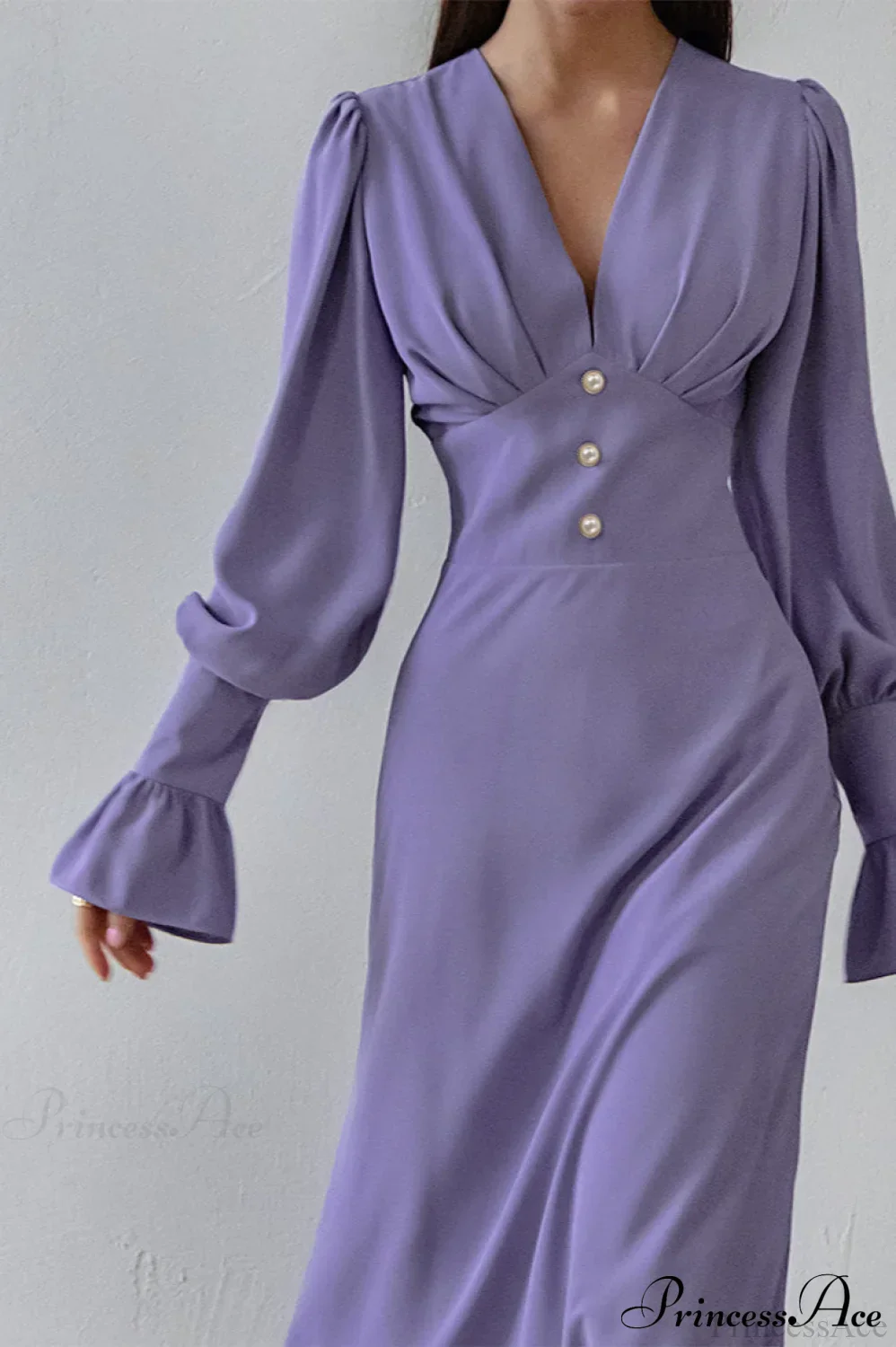 Puff Sleeve V Neck Vintage Slim Maxi Dress - Image 9