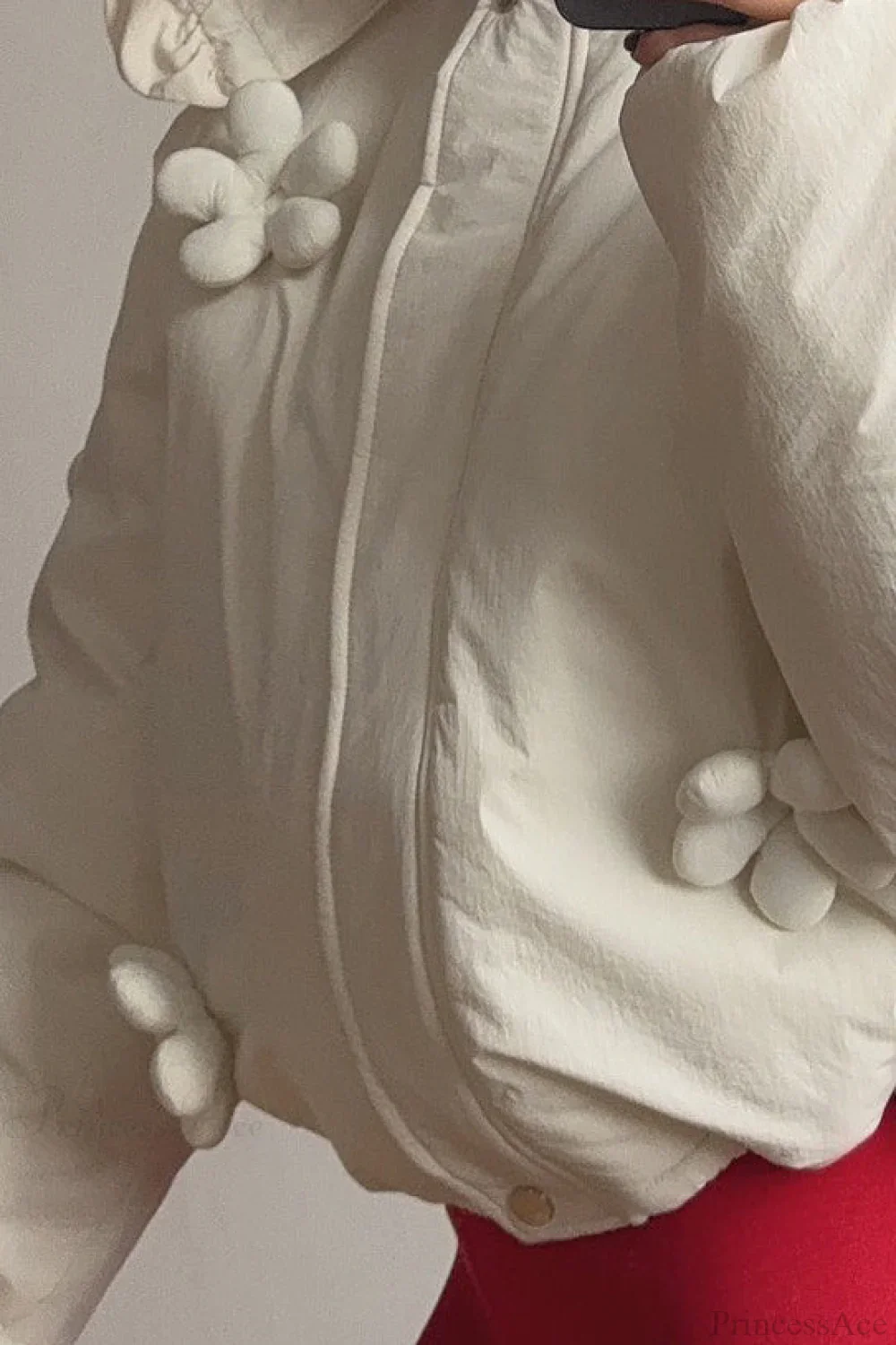 Puffer Hooded Flower Trim Casual Coat - Image 4