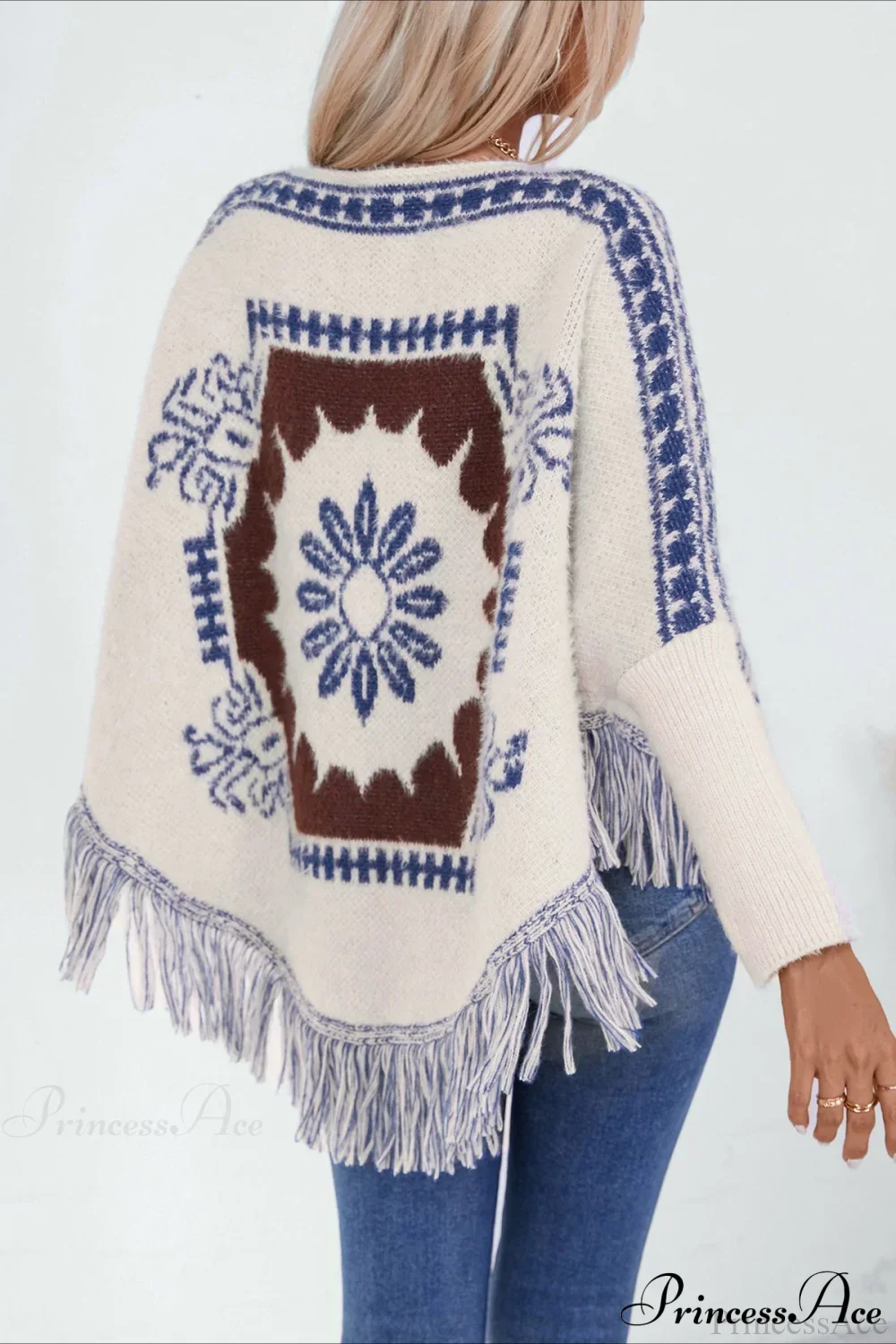 Pullover Knit Ethnic Long Sleeve Blouse - Image 2
