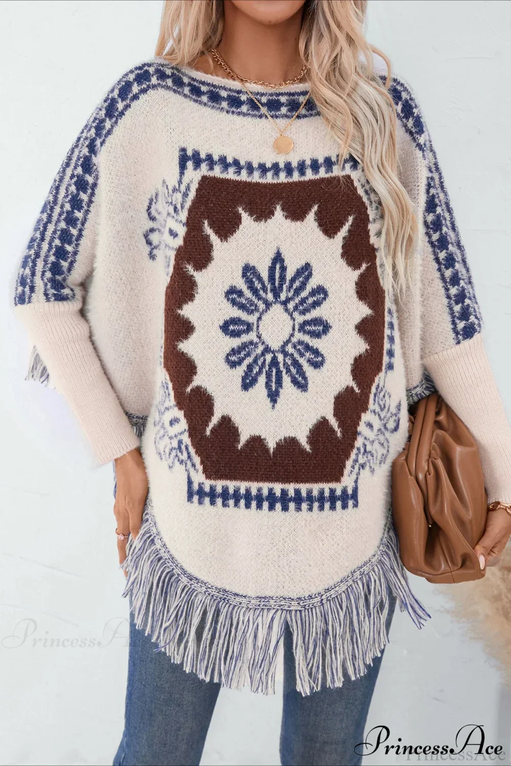 Pullover Knit Ethnic Long Sleeve Blouse - Image 3