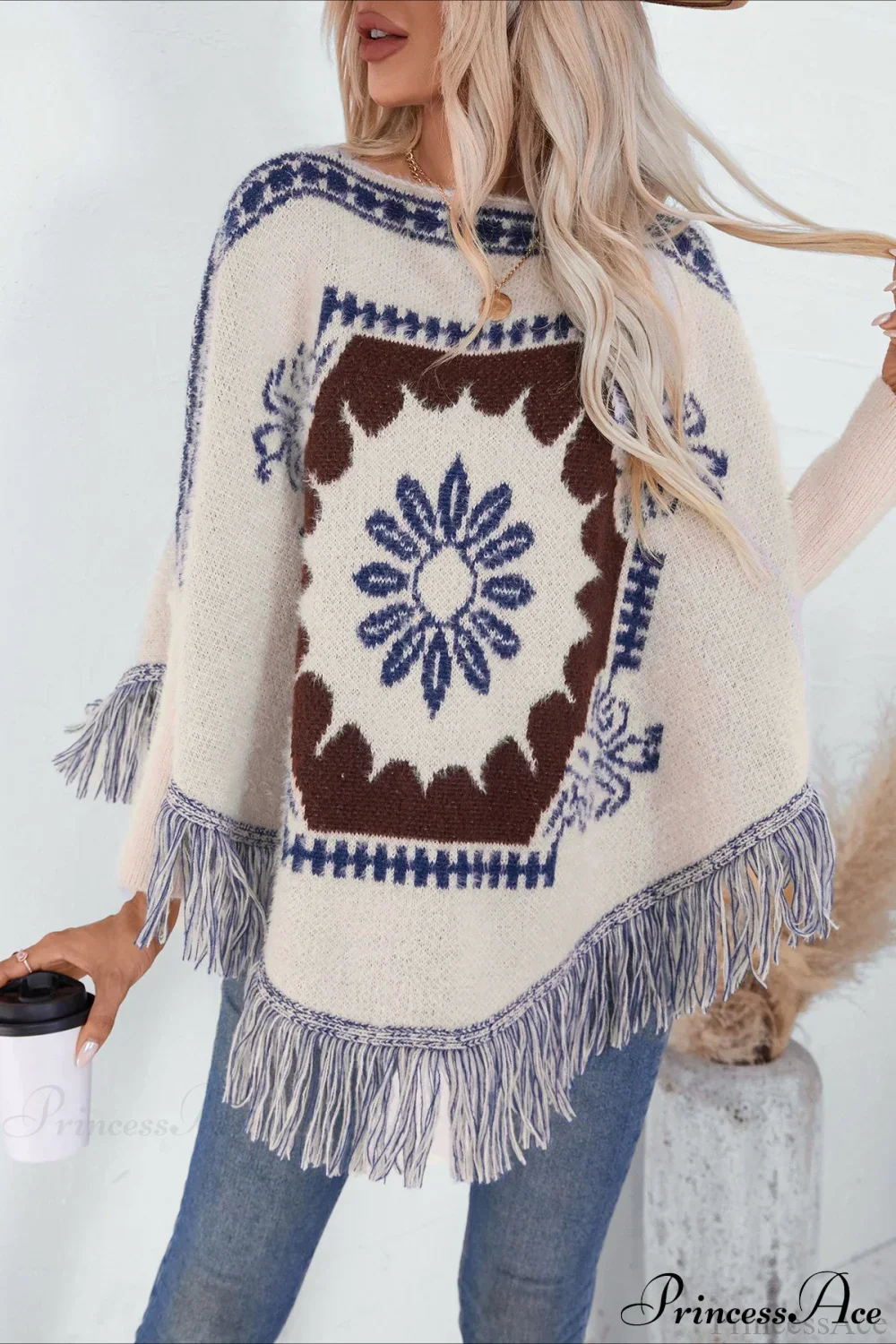 Pullover Knit Ethnic Long Sleeve Blouse - Image 4