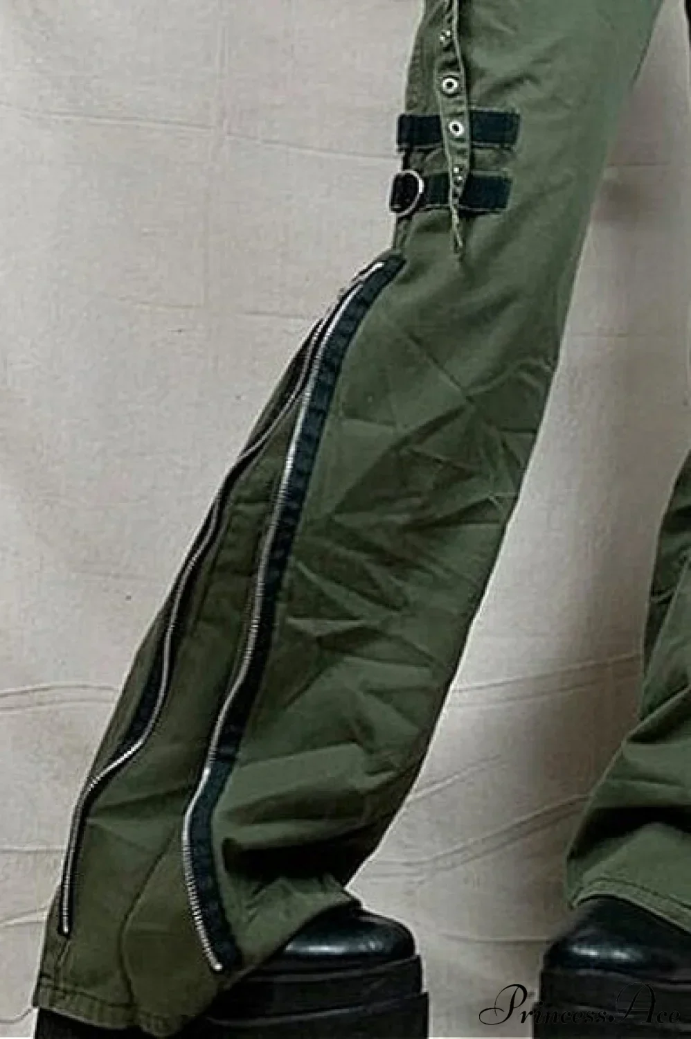 Punk Flared Low Waist Zipper Split Cargo Pants - Image 3