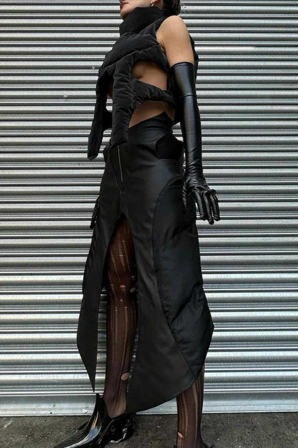 Punk Padded Stand Collar Zipper Coat - Image 3