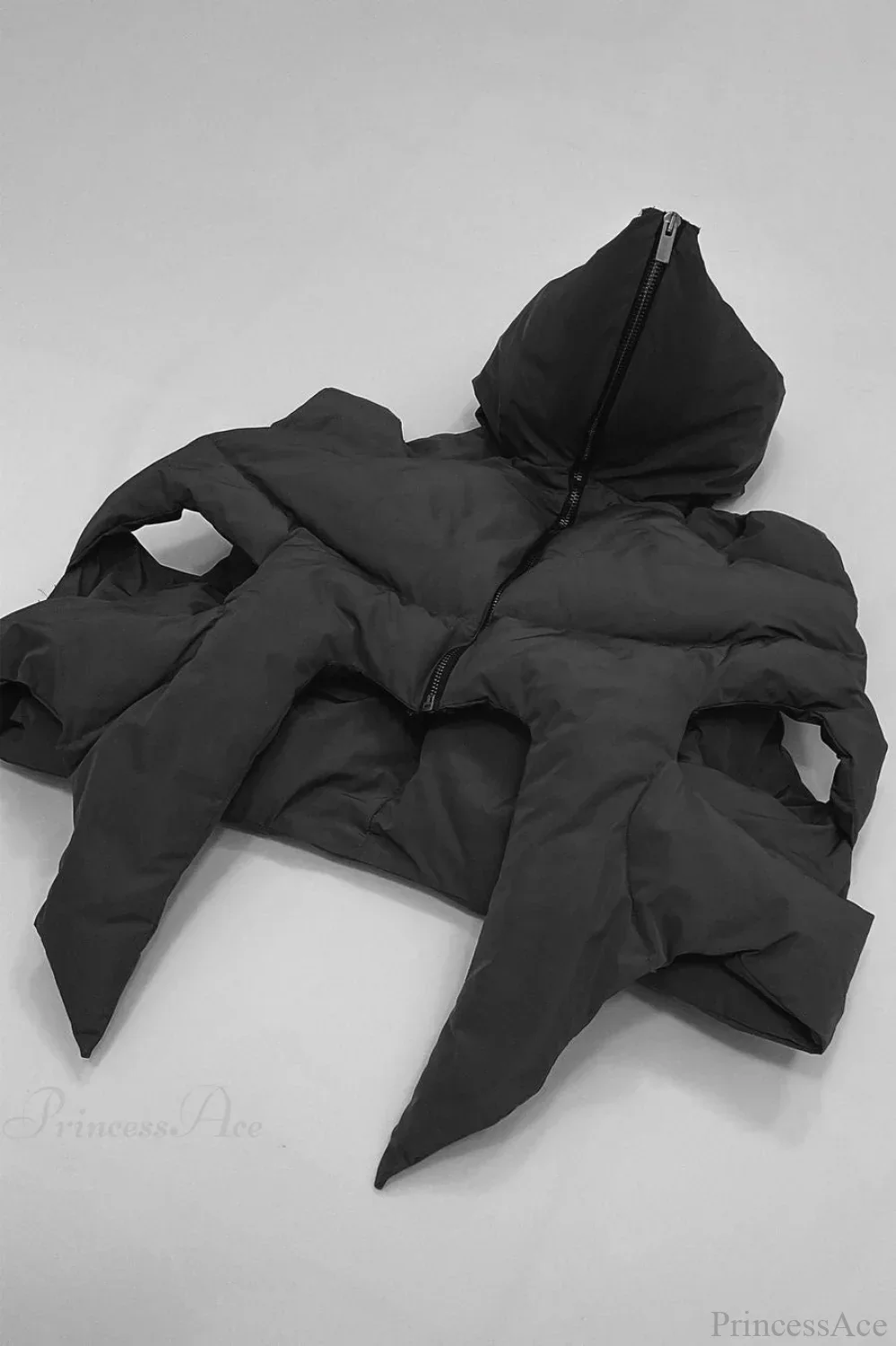 Punk Padded Stand Collar Zipper Coat - Image 4
