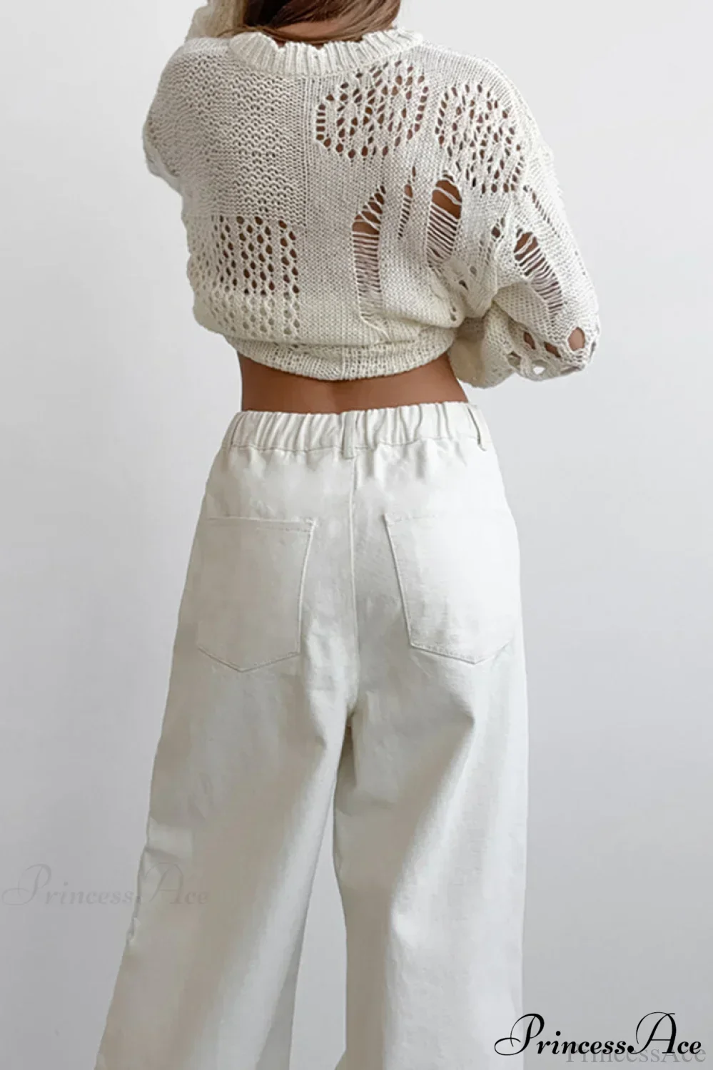 Pure Cotton White Drawstring Denim Pants - Image 3