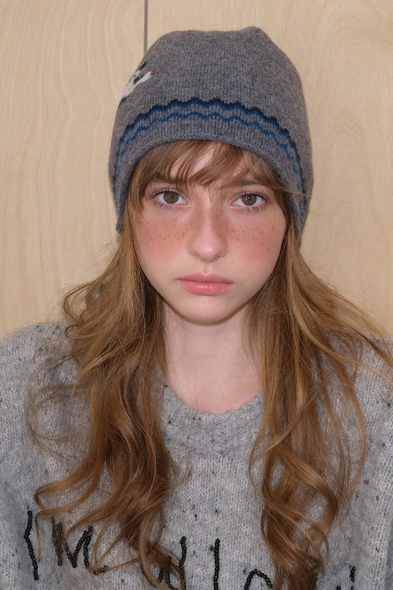 Pure Wool Cat Pattern Color Block Soft Knitted Hat - Image 2