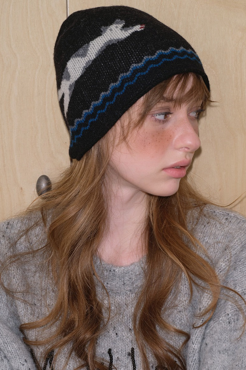 Pure Wool Cat Pattern Color Block Soft Knitted Hat - Image 3