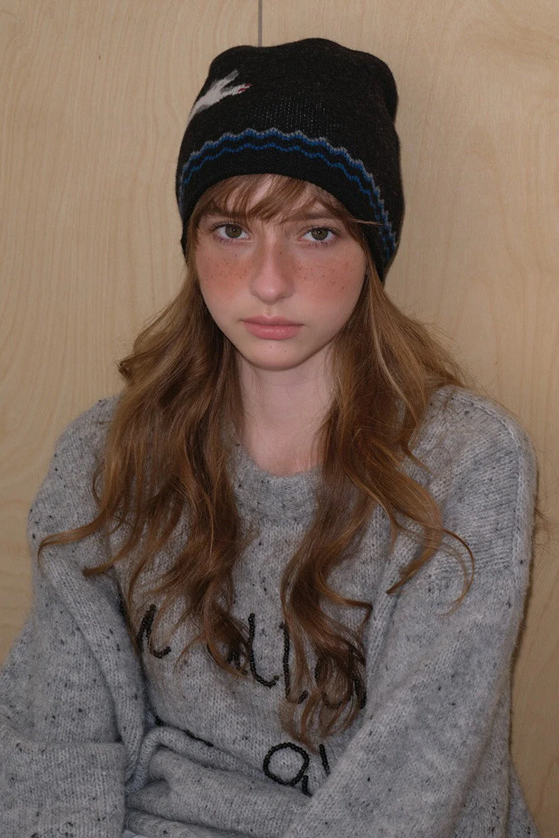 Pure Wool Cat Pattern Color Block Soft Knitted Hat - Image 4