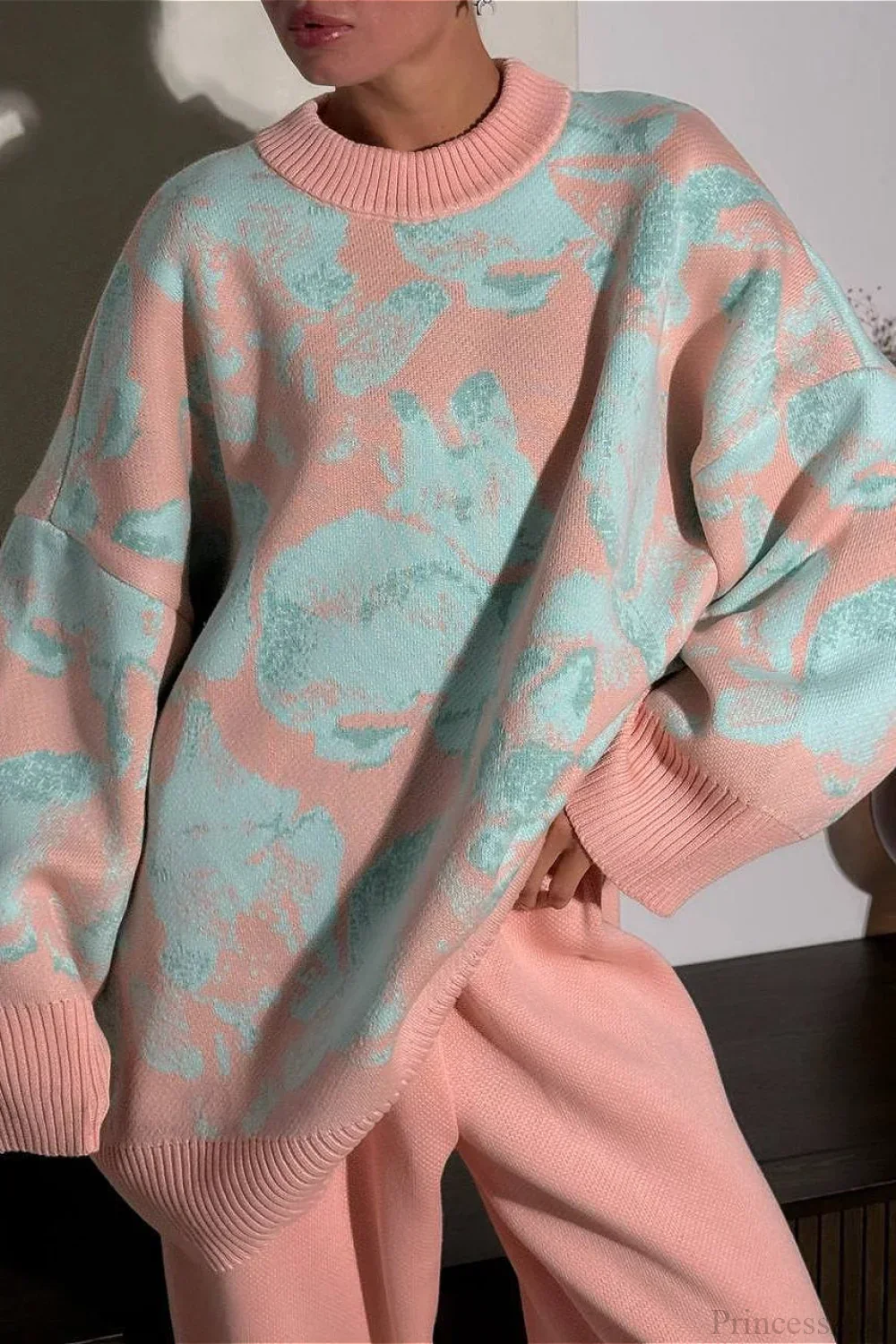 Rabbit Pattern Loose Lazy Colorblock Sweater - Image 5