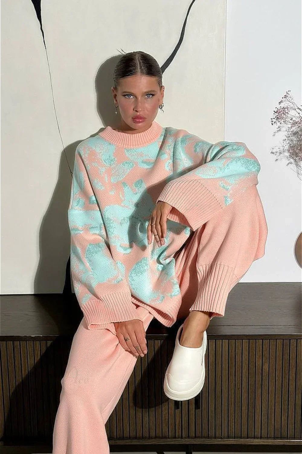 Rabbit Pattern Loose Lazy Colorblock Sweater - Image 7