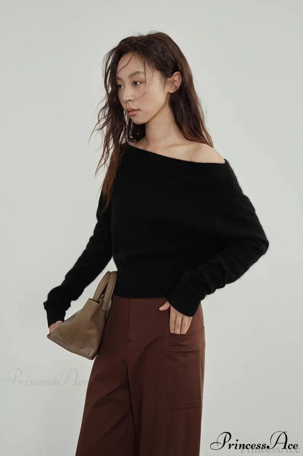 Raccoon Fur Off-Shoulder Cropped Slouchy Knit Top - Image 3