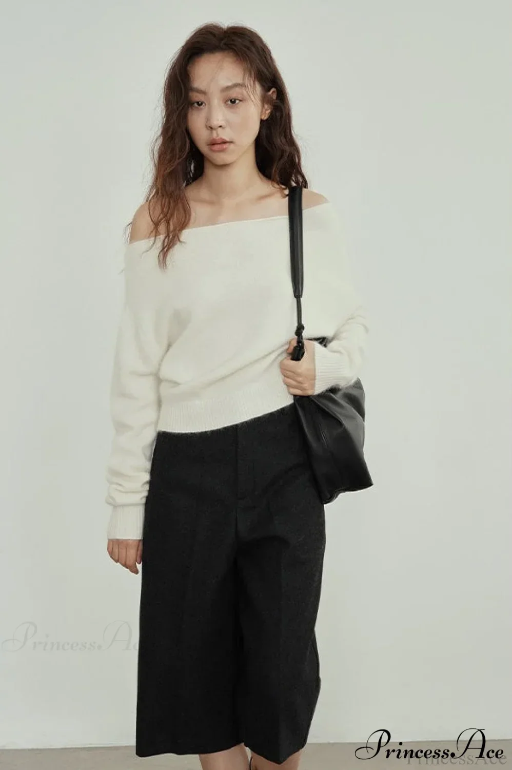 Raccoon Fur Off-Shoulder Cropped Slouchy Knit Top - Image 5