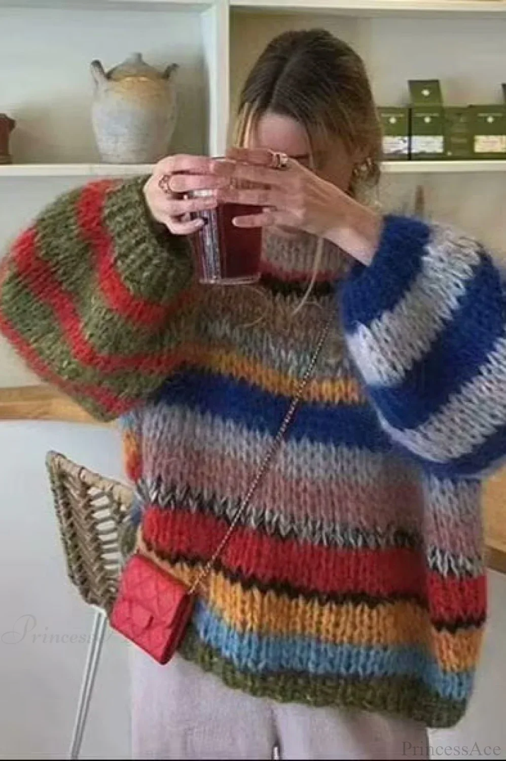 Rainbow Stripe Versatile Crewneck Long Sleeve Chic Knit Sweater - Image 2