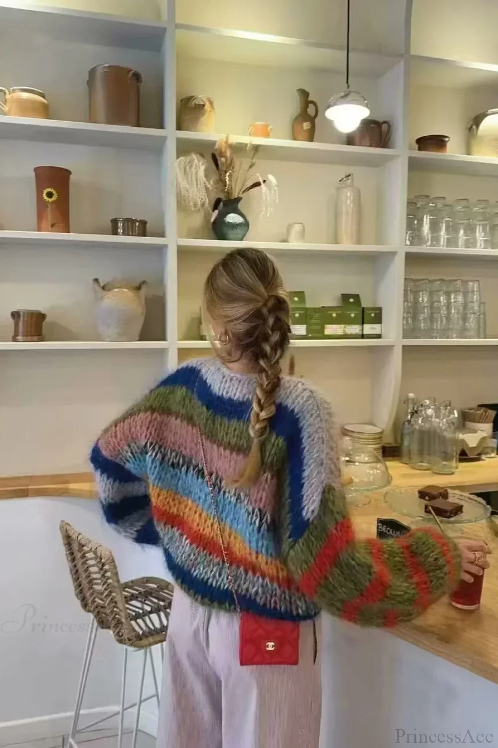 Rainbow Stripe Versatile Crewneck Long Sleeve Chic Knit Sweater - Image 3