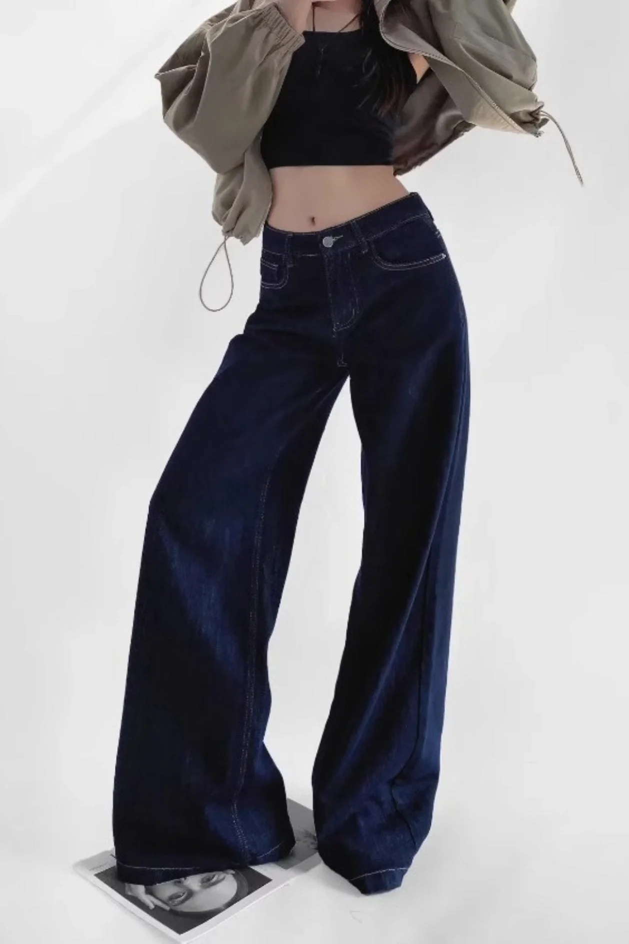 Raw Denim High Waist Loose Straight Floor Jeans - Image 3