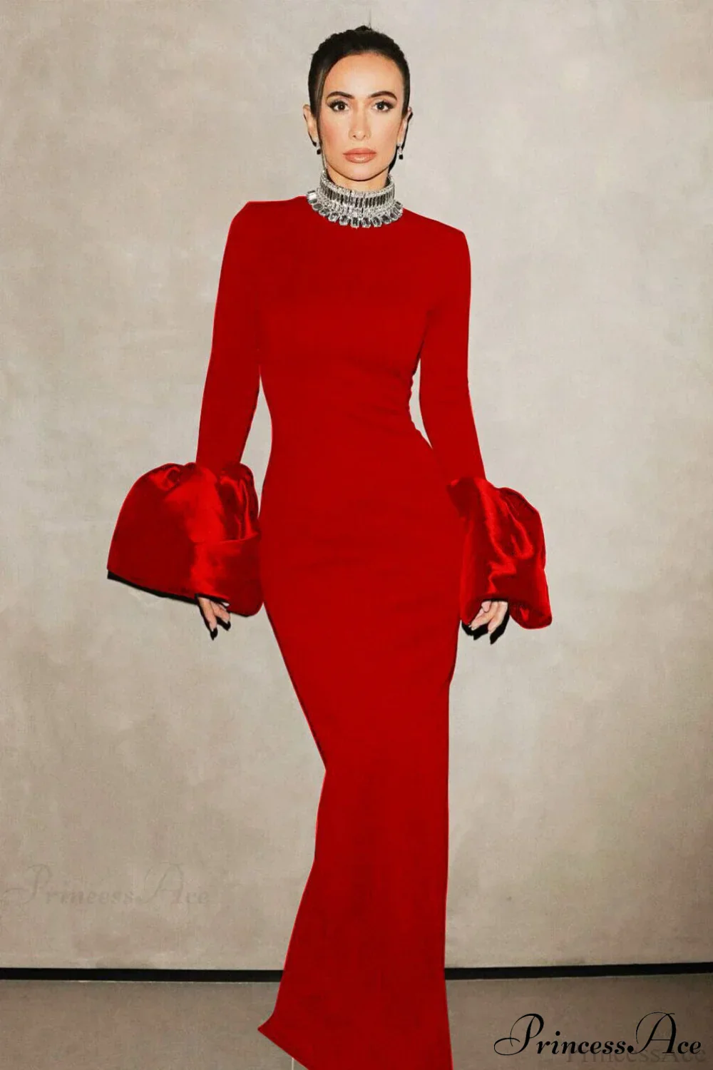 Red Bandage Flared Long Sleeves Party Dress - Image 3