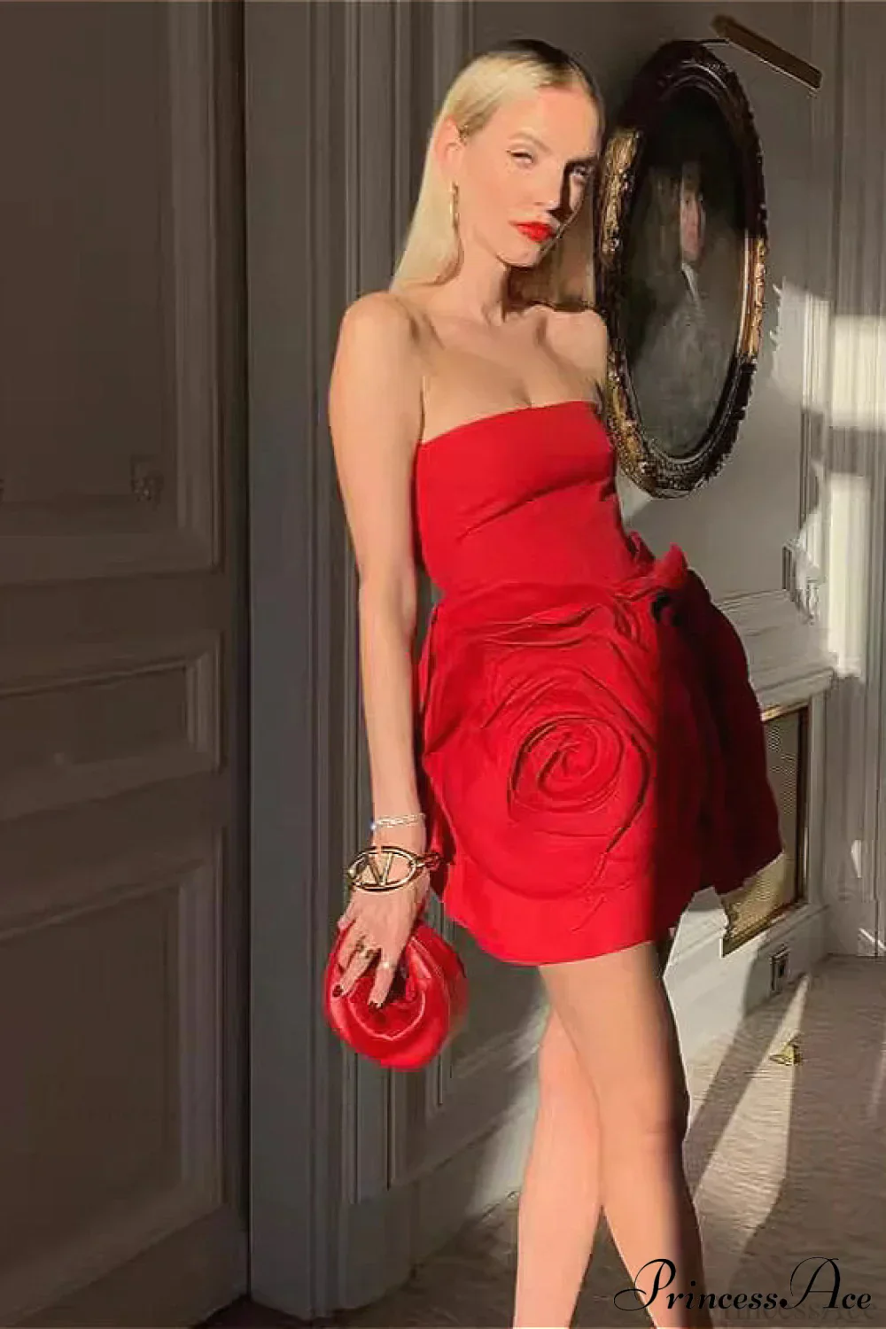 Red Bandage Large Floral Bustier Tight Party Dress - Image 4
