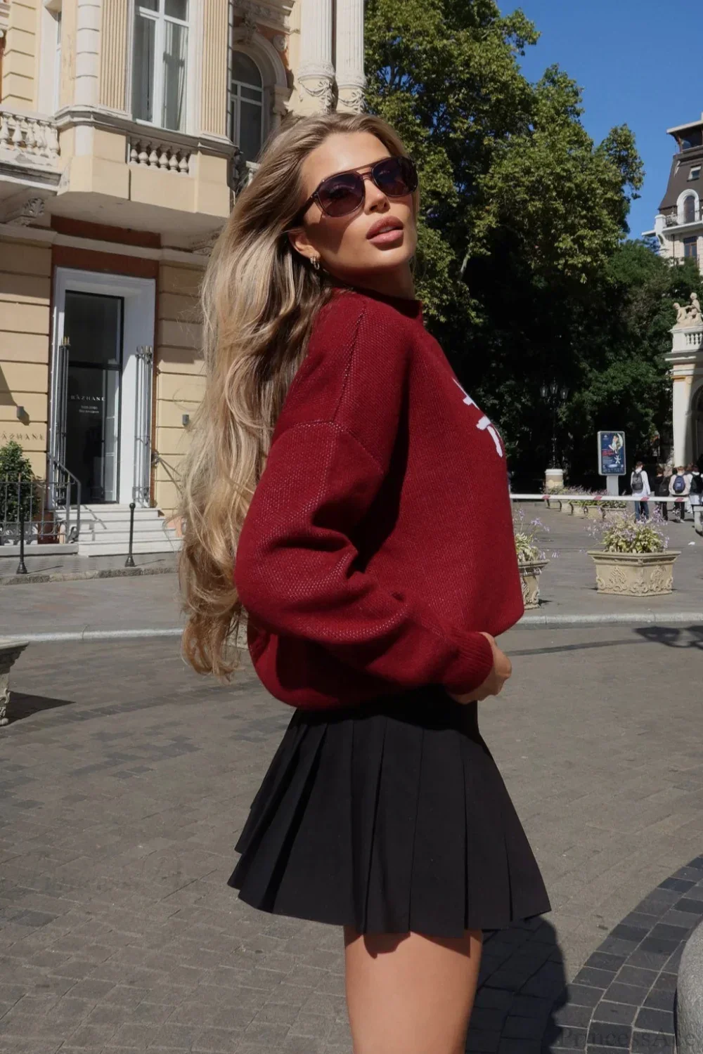 Red Crewneck Long Sleeve Street Letter Sweater - Image 4