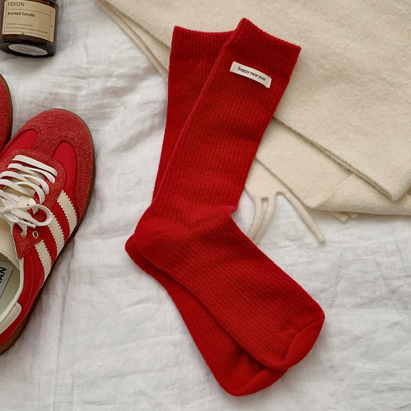 Red Polka Dot Snowflake Fluffy Slouch Socks - Image 6