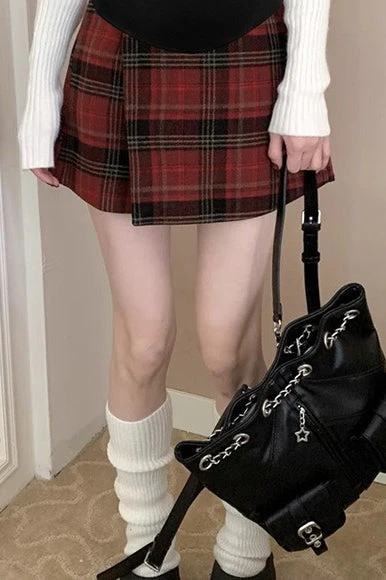 Red Plaid A-Line Skirt - Image 10