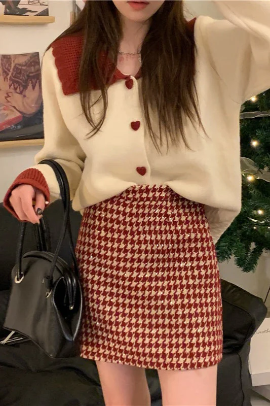 Red Plaid High Waist Skirt - Image 4