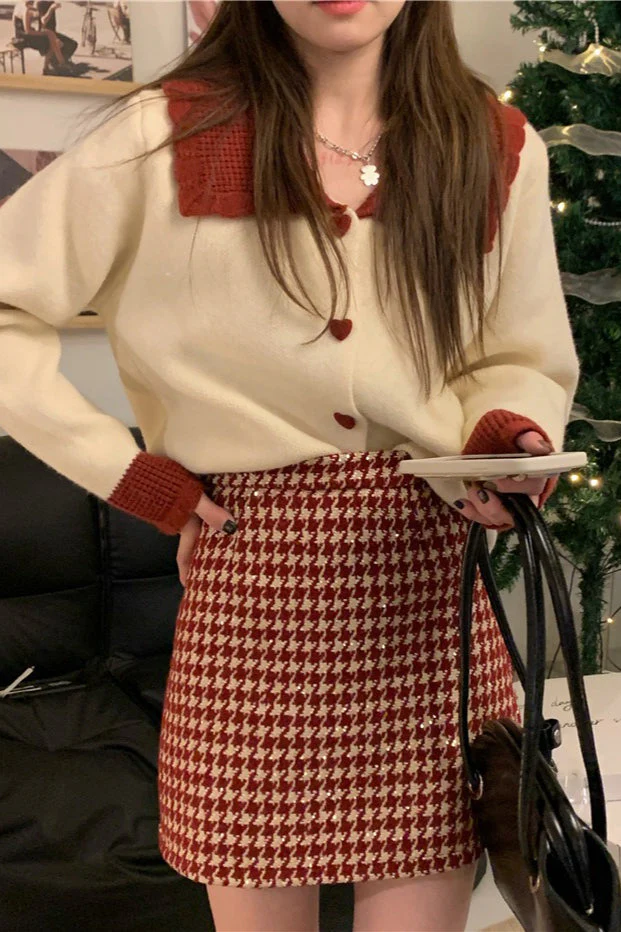 Red Plaid High Waist Skirt - Image 5