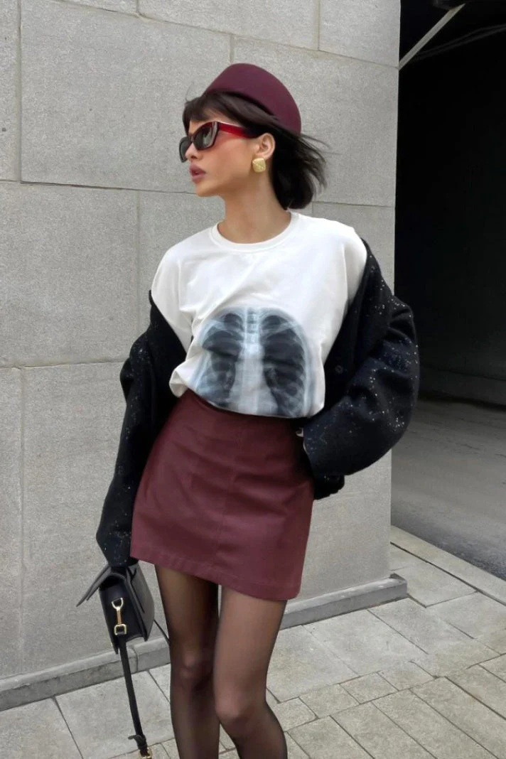 Red Matte Leather Skirt - Image 6