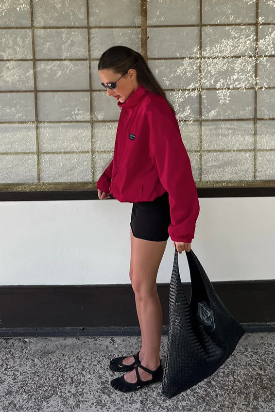 Red Stand Collar Loose Casual Street Fashion Trench Jacket - Image 3