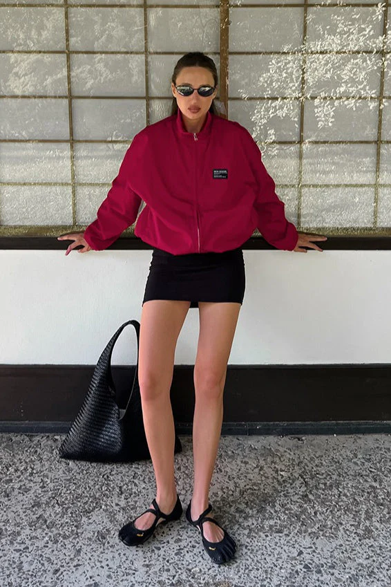 Red Stand Collar Loose Casual Street Fashion Trench Jacket - Image 4