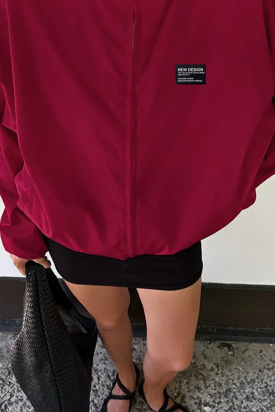 Red Stand Collar Loose Casual Street Fashion Trench Jacket - Image 5
