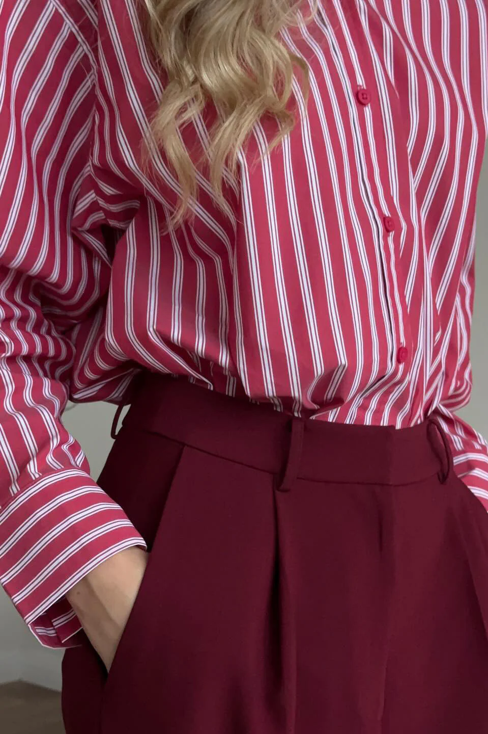 Red Striped Long Sleeve Distinctive British Blouse - Image 5