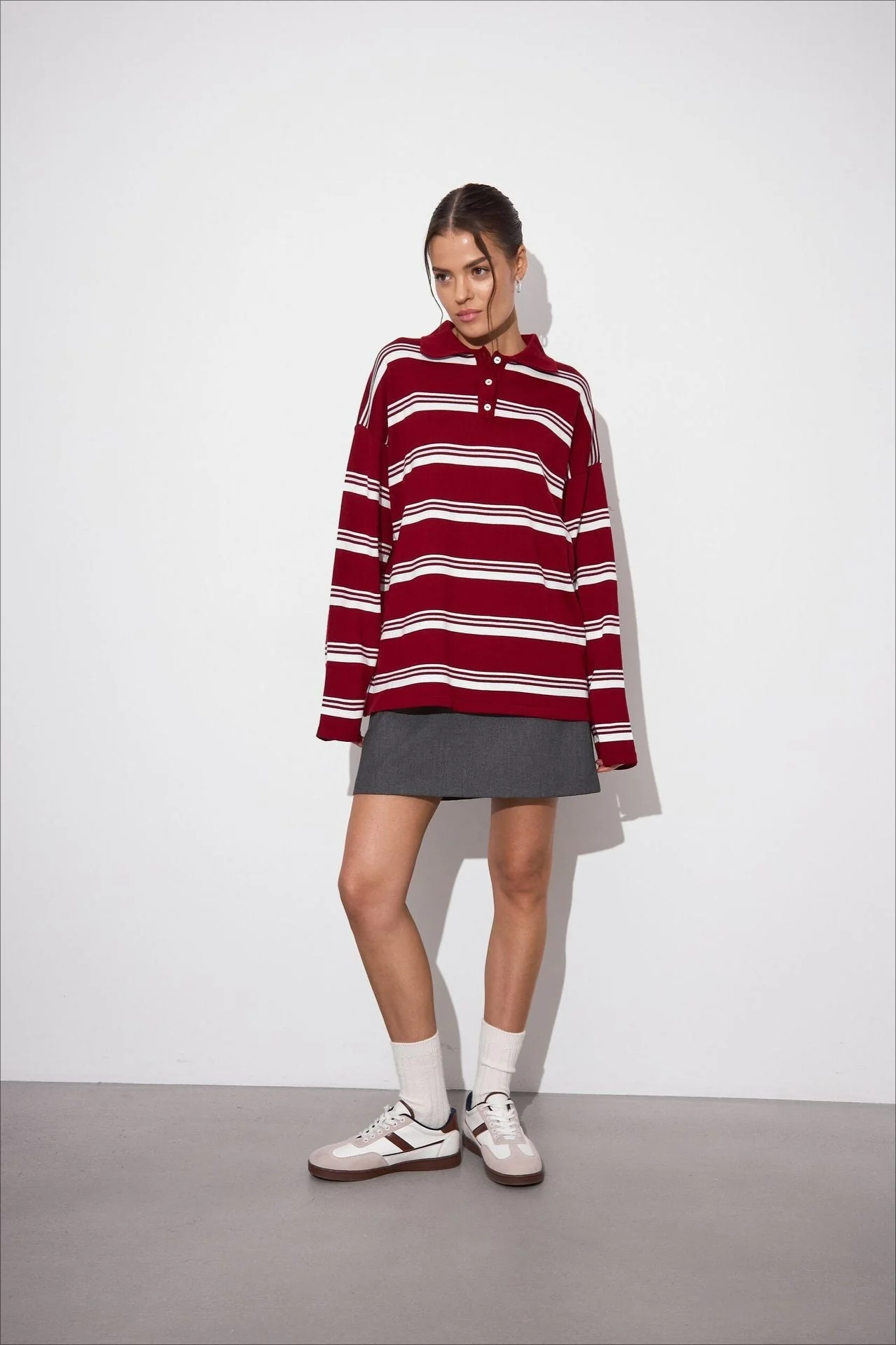 Relaxed Collared Striped Long Sleeve Blouse - Image 10