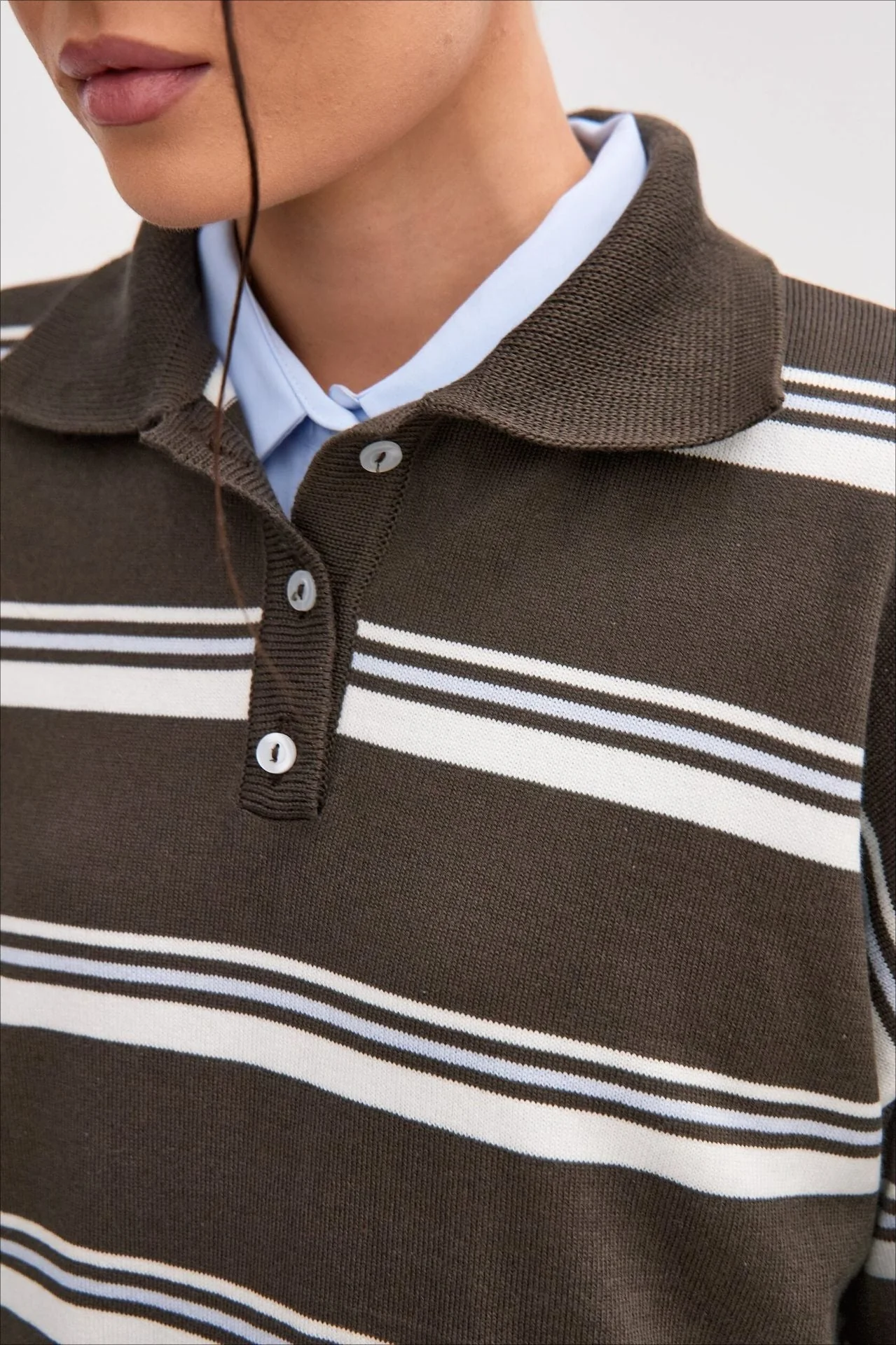 Relaxed Collared Striped Long Sleeve Blouse - Image 6